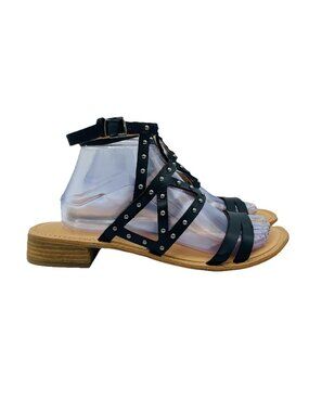 Franco Sarto Womens Size 10 M Black Apollo Studded Sandals Strappy Ankle Strap